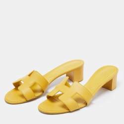 Hermes Yellow Leather Oasis Slide Sandals Size 41