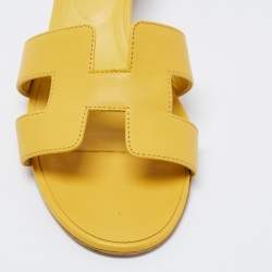 Hermes Yellow Leather Oasis Slide Sandals Size 41