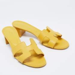 Hermes Yellow Leather Oasis Slide Sandals Size 41
