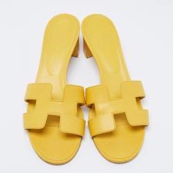 Hermes Yellow Leather Oasis Slide Sandals Size 41