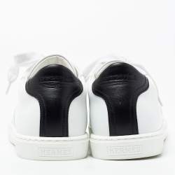 Pre Owned Hermes White/Black Leather Avantage Low Top Sneakers Size 38.5