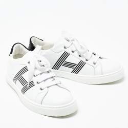 Pre Owned Hermes White/Black Leather Avantage Low Top Sneakers Size 38.5
