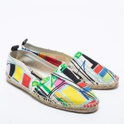 Hermes Multicolor Canvas Modernisme Tropical Malaga Flat Espadrilles Size 40