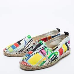 Hermes Multicolor Canvas Modernisme Tropical Malaga Flat Espadrilles Size 40
