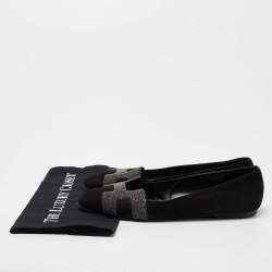 Pre Owned Hermes Black/Grey Suede and Crystal Powder Nice Ballet Flats Size 39