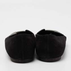 Pre Owned Hermes Black/Grey Suede and Crystal Powder Nice Ballet Flats Size 39