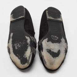 Pre Owned Hermes Black/Grey Suede and Crystal Powder Nice Ballet Flats Size 39