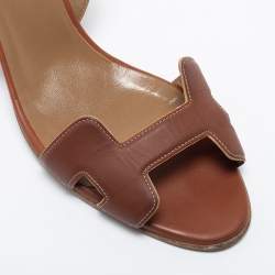 Hermes Brown Leather Night Slingback Sandals Size 38.5
