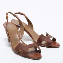 Hermes Brown Leather Night Slingback Sandals Size 38.5