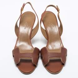 Hermes Brown Leather Night Slingback Sandals Size 38.5
