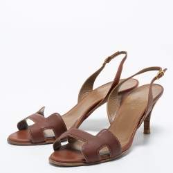 Hermes Brown Leather Night Slingback Sandals Size 38.5