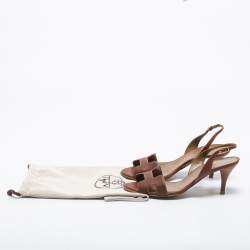 Hermes Brown Leather Night Slingback Sandals Size 38.5