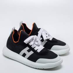 Hermes Black/White Knot Fabric Crew sneakers Size 37.5
