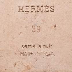 Pre Owned Hermes Tan Embroidered Leather Oran Flat Slides Size 39