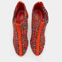 Hermes Orange Suede And Woven Silk Ankle Length Boots Size 39