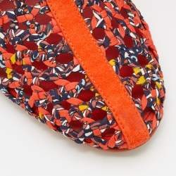 Hermes Orange Suede And Woven Silk Ankle Length Boots Size 39