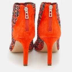 Hermes Orange Suede And Woven Silk Ankle Length Boots Size 39