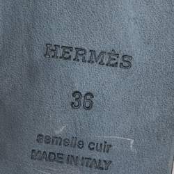 Pre Owned Hermes Navy Blue Lizard Embossed Leather Oran Sandals Size 36