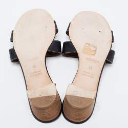 Hermes Black Leather Oasis Sandals Size 38