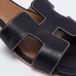 Hermes Black Leather Oasis Sandals Size 38