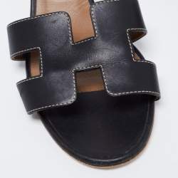 Hermes Black Leather Oasis Sandals Size 38