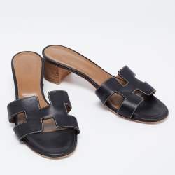 Hermes Black Leather Oasis Sandals Size 38