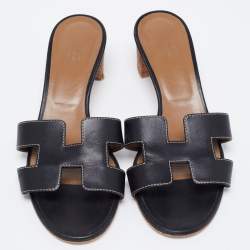 Hermes Black Leather Oasis Sandals Size 38