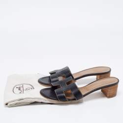 Hermes Black Leather Oasis Sandals Size 38