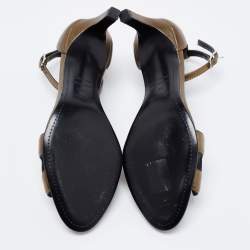 Pre Owned Hermes Metallic Green Leather Premiere Ankle-Strap Sandals Size 36.5