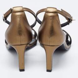 Pre Owned Hermes Metallic Green Leather Premiere Ankle-Strap Sandals Size 36.5