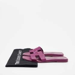 Hermes Pink Leather Oran Flat Slides Size 35