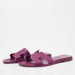 Hermes Pink Leather Oran Flat Slides Size 35