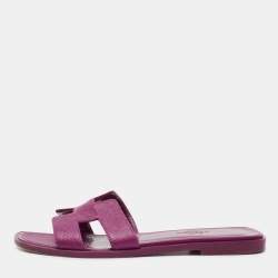 Hermes Pink Leather Oran Flat Slides Size 35