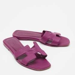 Hermes Pink Leather Oran Flat Slides Size 35