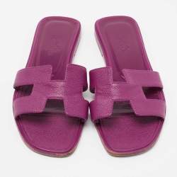 Hermes Pink Leather Oran Flat Slides Size 35