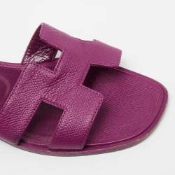 Hermes Pink Leather Oran Flat Slides Size 35