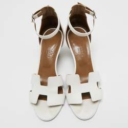 Hermes White Leather Legend  Ankle Strap Sandals Size 36