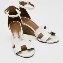 Hermes White Leather Legend  Ankle Strap Sandals Size 36