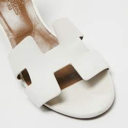 Hermes White Leather Legend  Ankle Strap Sandals Size 36