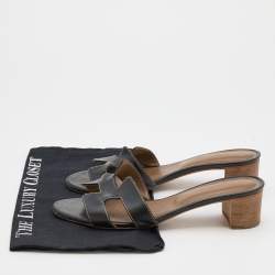 Hermes Black Leather Oasis Slide Sandals Size 39
