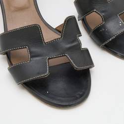 Hermes Black Leather Oasis Slide Sandals Size 39