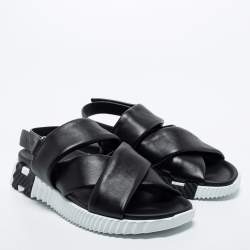 Hermes Black Leather Electric Flat Sandals Size 38.5