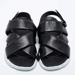Hermes Black Leather Electric Flat Sandals Size 38.5