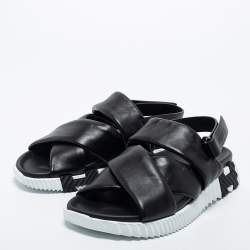 Hermes Black Leather Electric Flat Sandals Size 38.5
