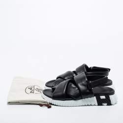Hermes Black Leather Electric Flat Sandals Size 38.5