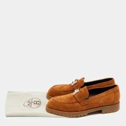 Hermes Brown Suede Faubourg Slip On Loafers Size 38