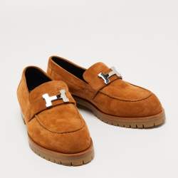 Hermes Brown Suede Faubourg Slip On Loafers Size 38