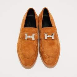 Hermes Brown Suede Faubourg Slip On Loafers Size 38