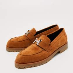 Hermes Brown Suede Faubourg Slip On Loafers Size 38