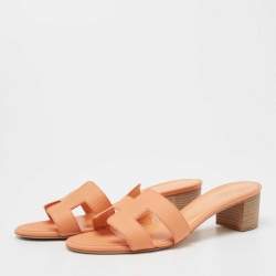 Pre Owned Hermes Orange Leather Oasis Sandals Size 38
